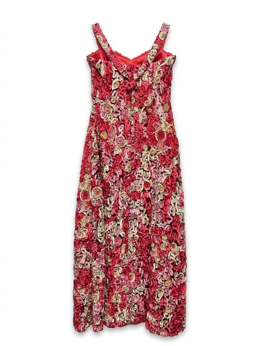 Vestido de Gala Mercedes Romero – Flores 3D Rojo y Oro – Talla S/M 2 Vestido de Gala Mercedes Romero – Flores 3D Rojo y Oro – Talla S/M - Imagen 2