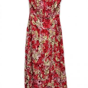 Vestido de Gala Mercedes Romero – Flores 3D Rojo y Oro – Talla S/M